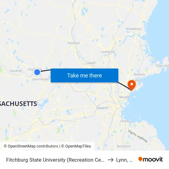 Fitchburg State University (Recreation Center) to Lynn, MA map