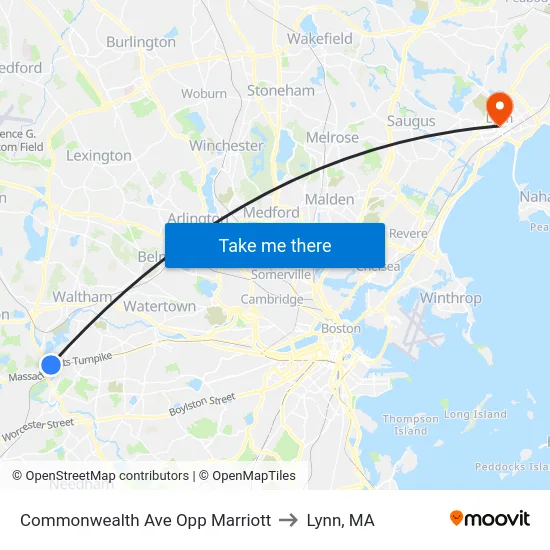 Commonwealth Ave Opp Marriott to Lynn, MA map