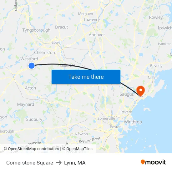 Cornerstone Square to Lynn, MA map