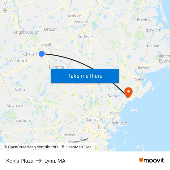 Kohls Plaza to Lynn, MA map