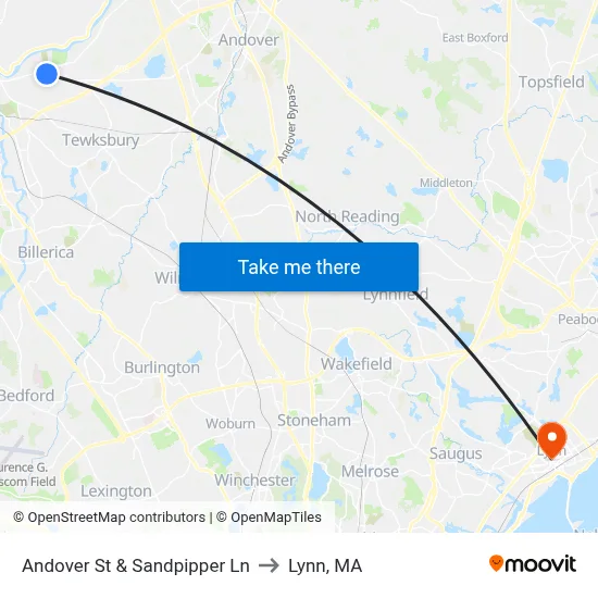 Andover St & Sandpipper Ln to Lynn, MA map