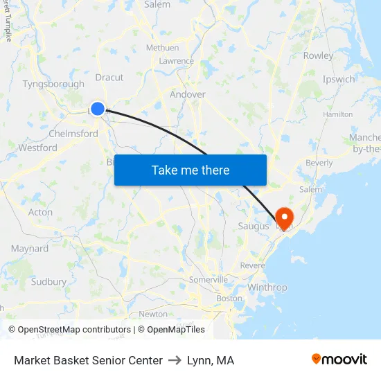 Market Basket Senior Center to Lynn, MA map