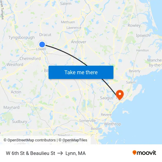 W 6th St & Beaulieu St to Lynn, MA map