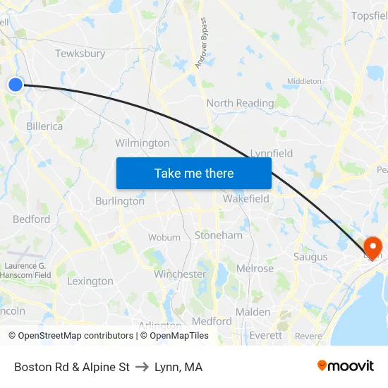 Boston Rd & Alpine St to Lynn, MA map