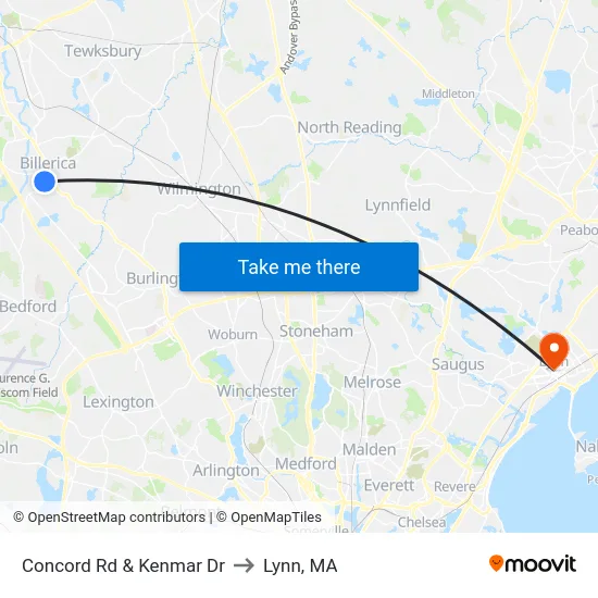 Concord Rd & Kenmar Dr to Lynn, MA map