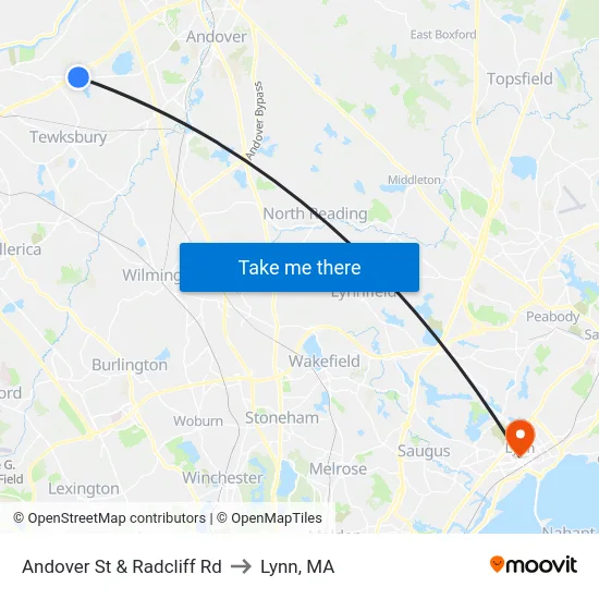 Andover St & Radcliff Rd to Lynn, MA map