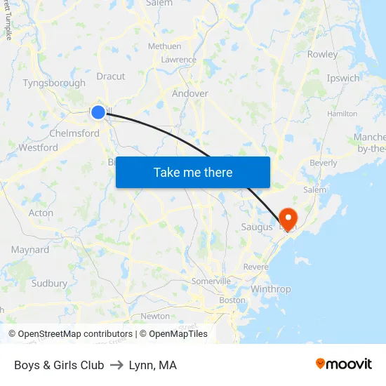 Boys & Girls Club to Lynn, MA map