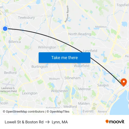 Lowell St & Boston Rd to Lynn, MA map