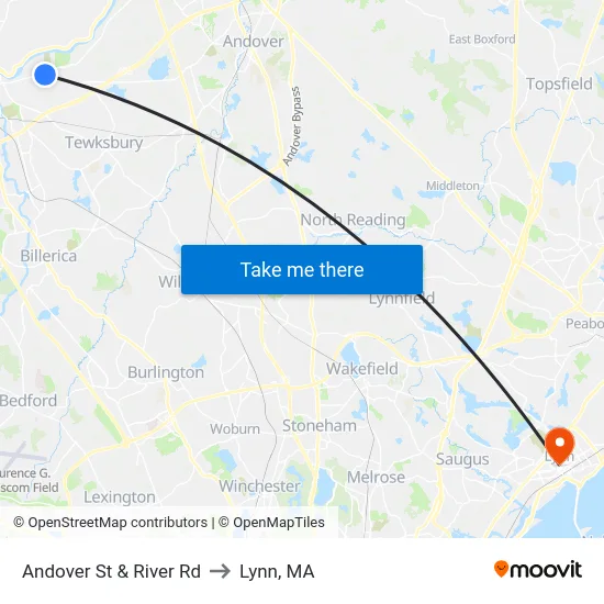 Andover St & River Rd to Lynn, MA map