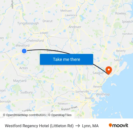 Westford Regency Hotel (Littleton Rd) to Lynn, MA map