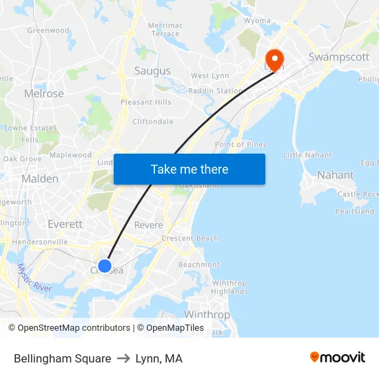 Bellingham Square to Lynn, MA map