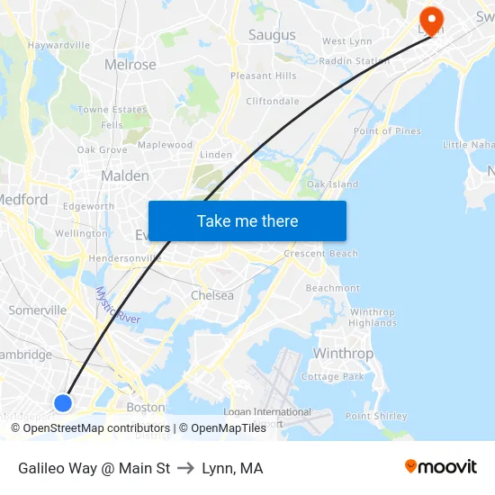 Galileo Way @ Main St to Lynn, MA map