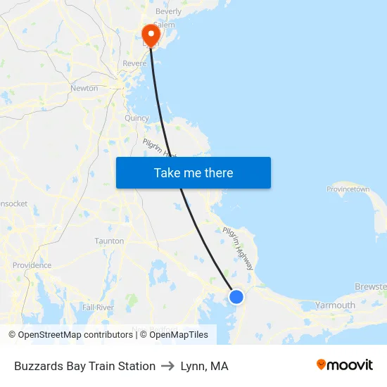 Buzzards Bay Train Station to Lynn, MA map