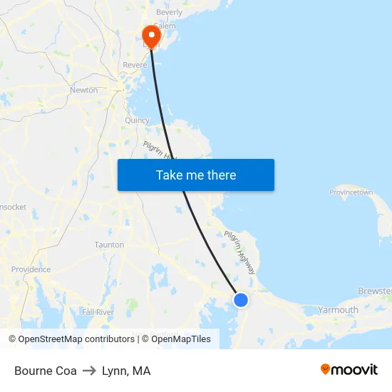 Bourne Coa to Lynn, MA map