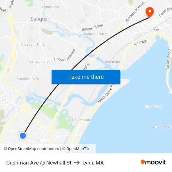 Cushman Ave @ Newhall St to Lynn, MA map