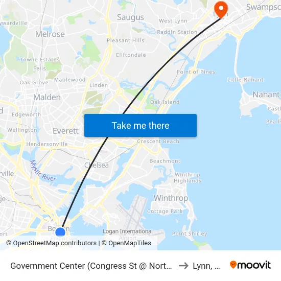 Government Center (Congress St @ North St) to Lynn, MA map