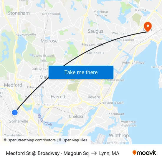 Medford St @ Broadway - Magoun Sq to Lynn, MA map