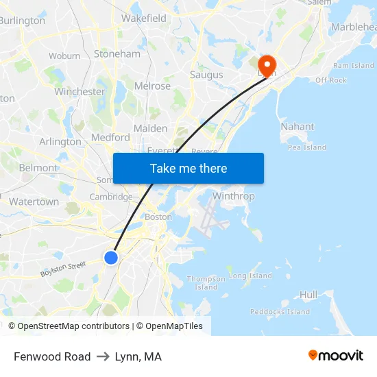 Fenwood Road to Lynn, MA map