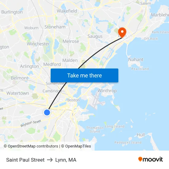 Saint Paul Street to Lynn, MA map