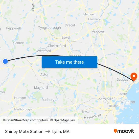 Shirley Mbta Station to Lynn, MA map