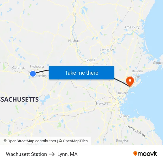 Wachusett Station to Lynn, MA map