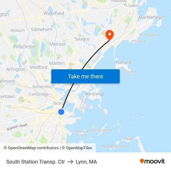 South Station Transp. Ctr to Lynn, MA map