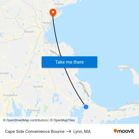 Cape Side Convenience Bourne to Lynn, MA map
