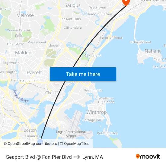 Seaport Blvd @ Fan Pier Blvd to Lynn, MA map