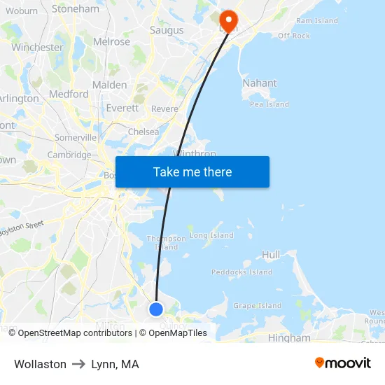 Wollaston to Lynn, MA map