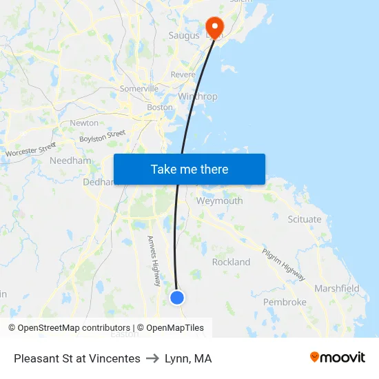 Pleasant St at Vincentes to Lynn, MA map