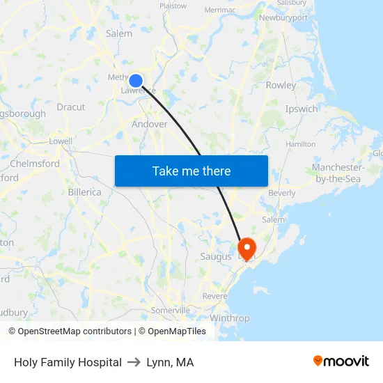 Holy Family Hospital to Lynn, MA map