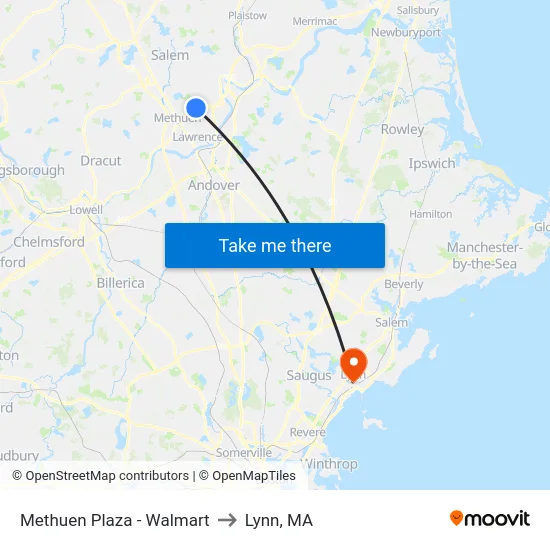 Methuen Plaza - Walmart to Lynn, MA map