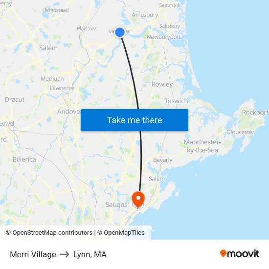 Merri Village to Lynn, MA map