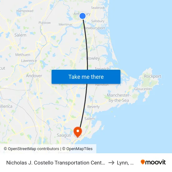 Nicholas J. Costello Transportation Center to Lynn, MA map
