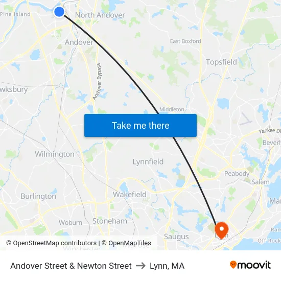 Andover Street & Newton Street to Lynn, MA map