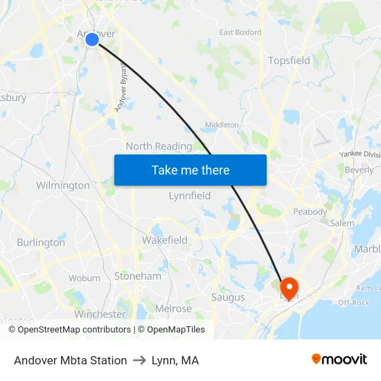Andover Mbta Station to Lynn, MA map