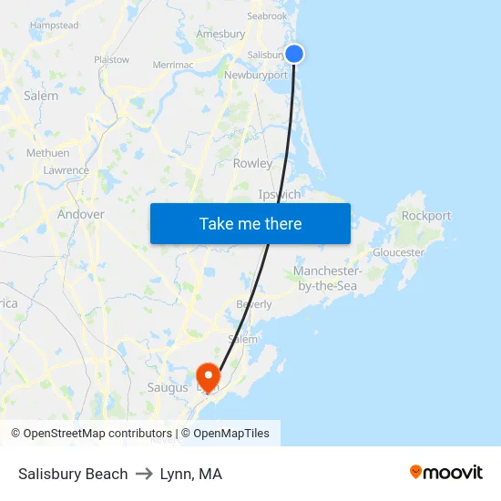 Salisbury Beach to Lynn, MA map