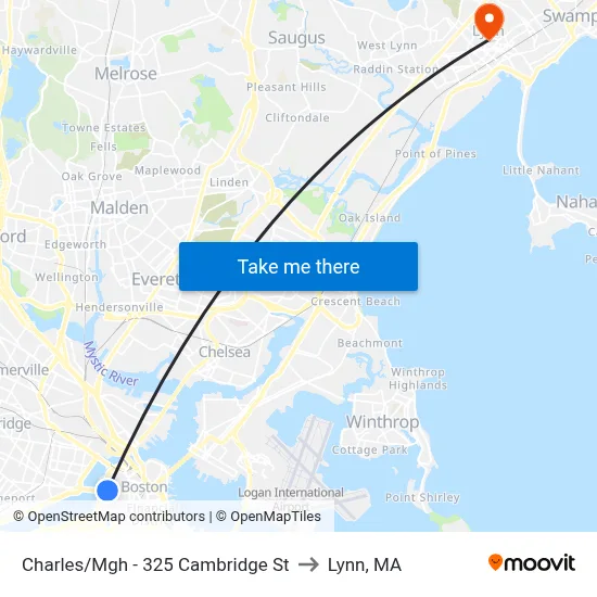 Charles/Mgh - 325 Cambridge St to Lynn, MA map