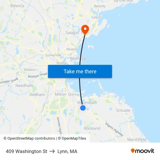 409 Washington St to Lynn, MA map
