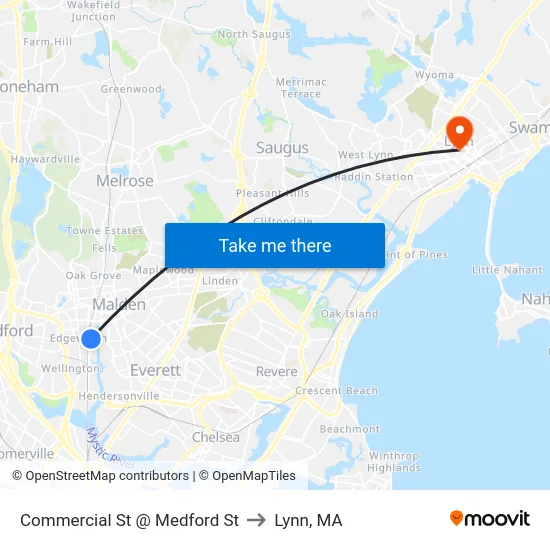 Commercial St @ Medford St to Lynn, MA map