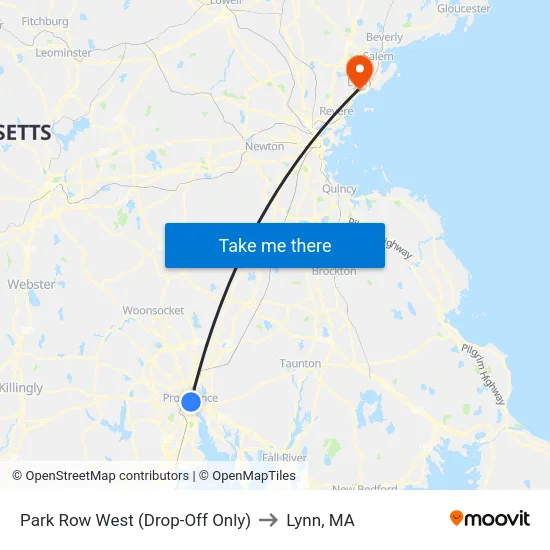 Park Row West (Drop-Off Only) to Lynn, MA map
