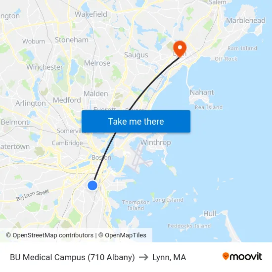 BU Medical Campus (710 Albany) to Lynn, MA map