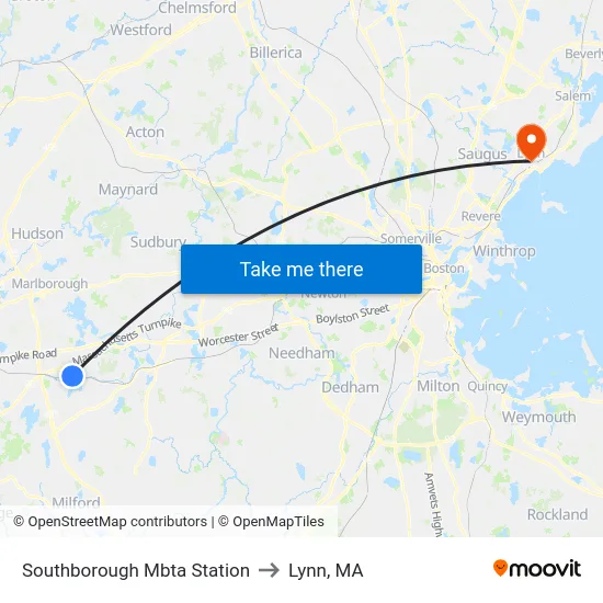 Southborough Mbta Station to Lynn, MA map