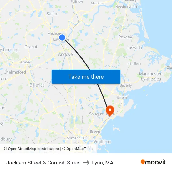 Jackson Street & Cornish Street to Lynn, MA map