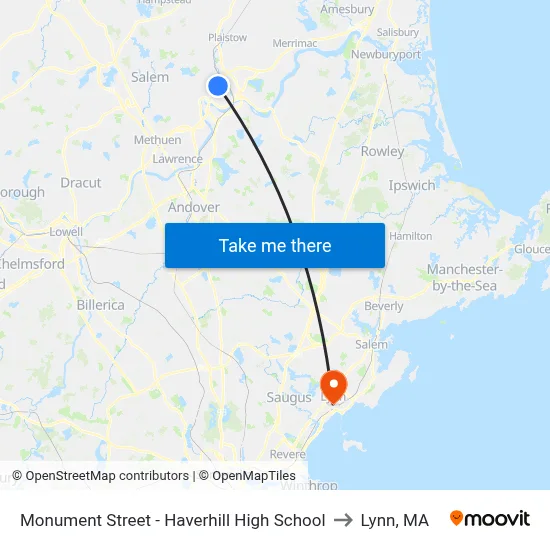 Monument Street - Haverhill High School to Lynn, MA map