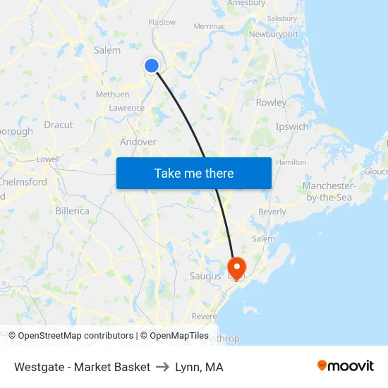 Westgate - Market Basket to Lynn, MA map