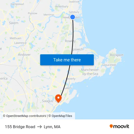 155 Bridge Road to Lynn, MA map