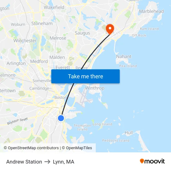 Andrew Station to Lynn, MA map
