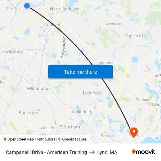 Campanelli Drive - American Training to Lynn, MA map