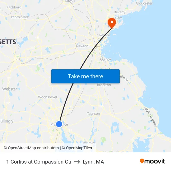 1 Corliss at Compassion Ctr to Lynn, MA map